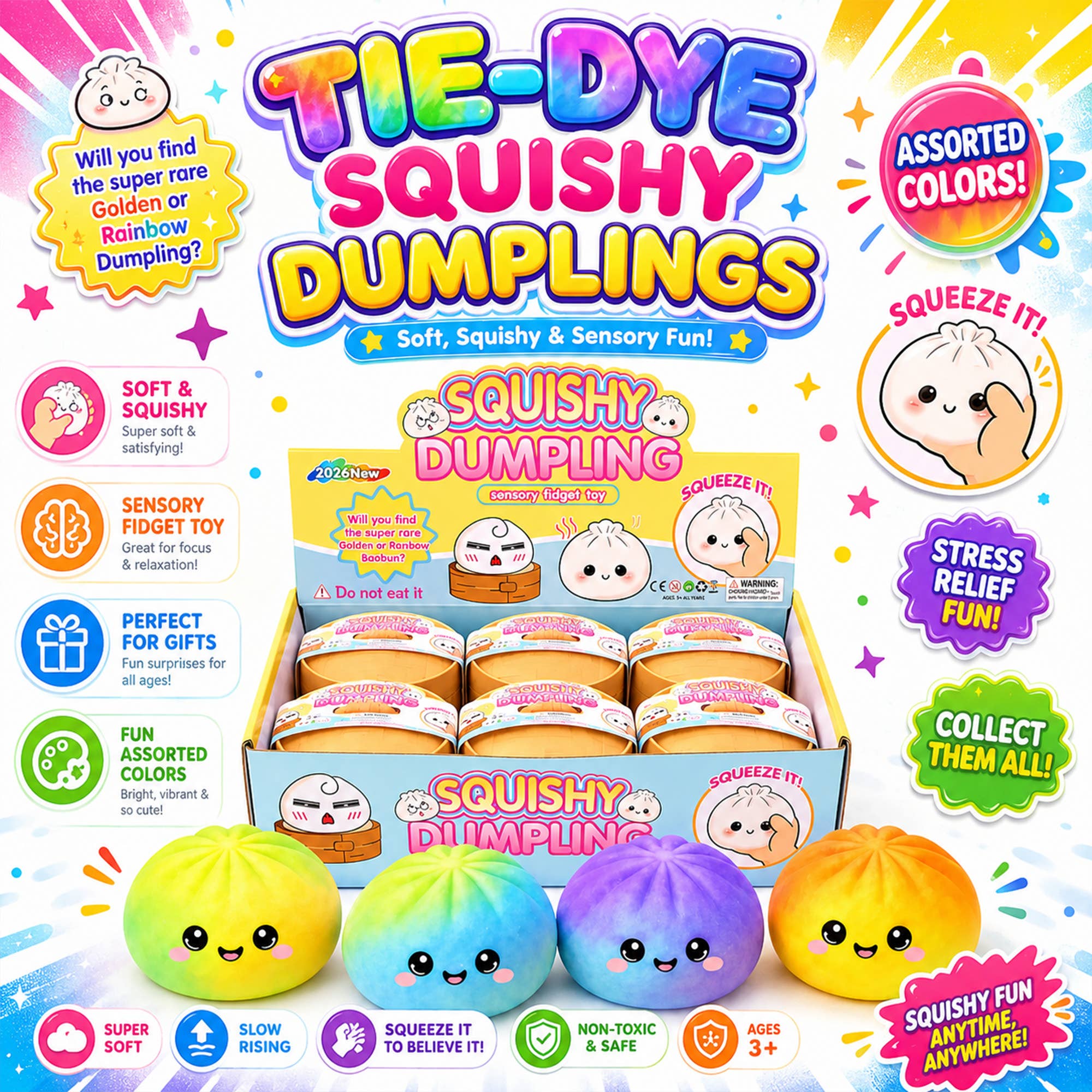 Tie-Dye Squishy Dumplings – Sensory Toy Display