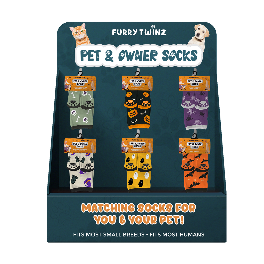 PET & OWNER HALLOWEN SOCKS WITH FREE DISPLAY (24-PAIRS)