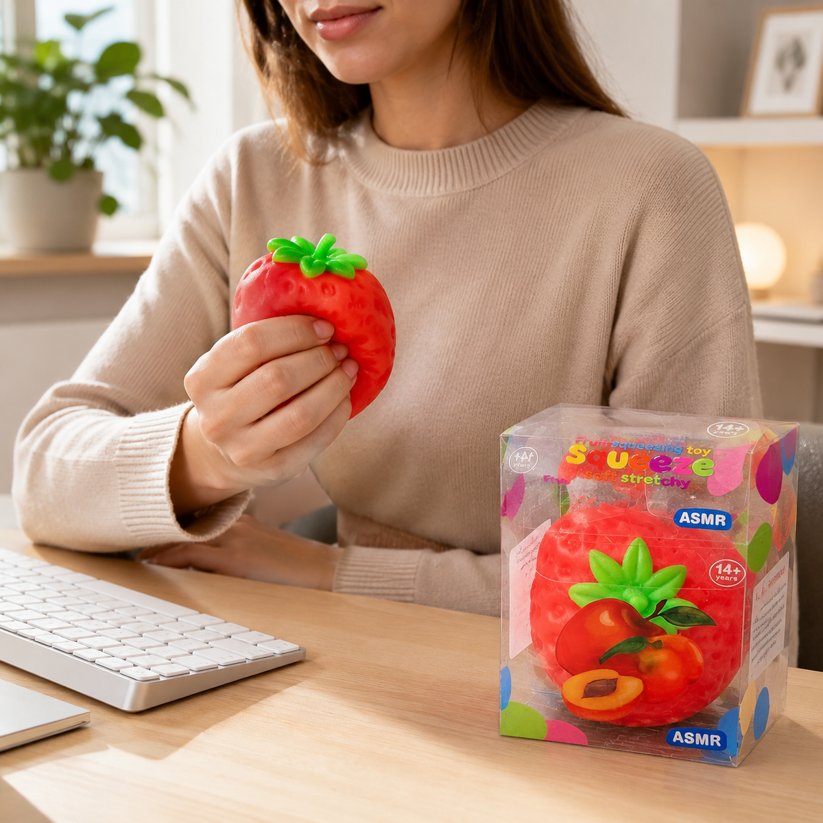 Squeeze Strawberry Fruit Squishy ASMR Toy: Default Title