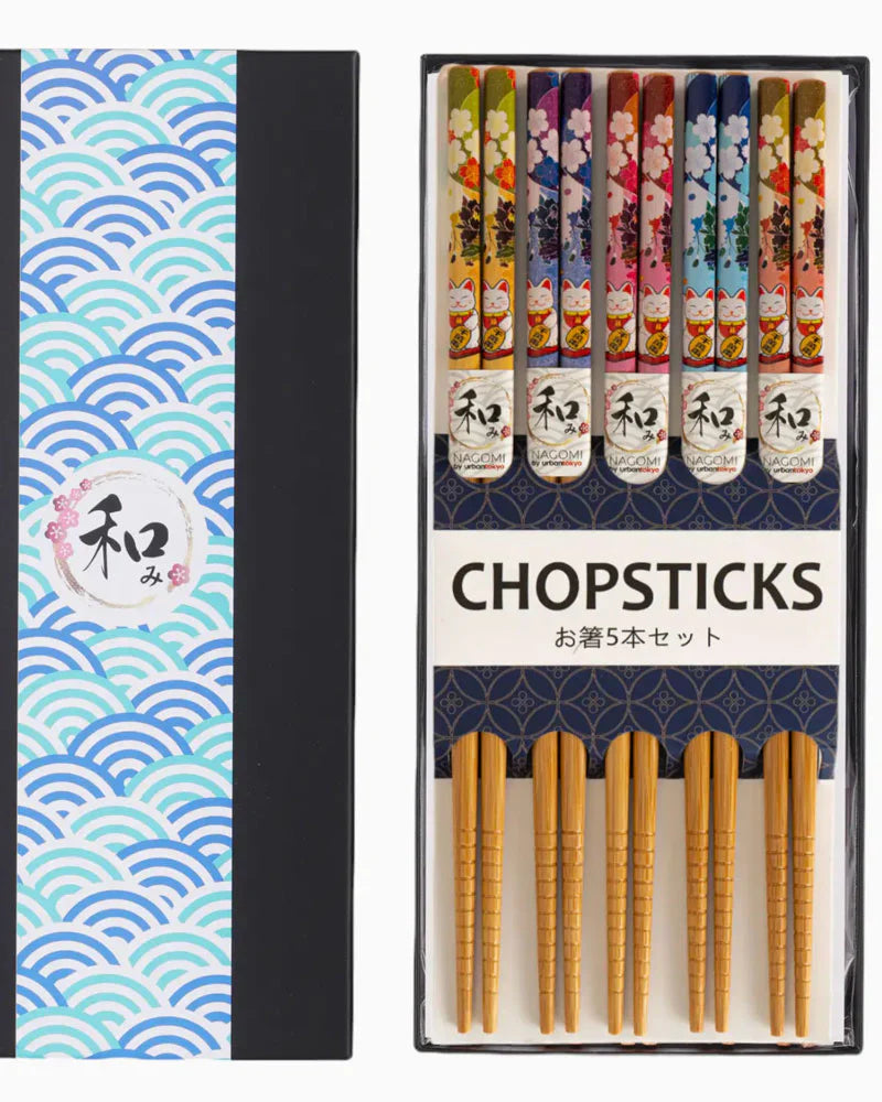 5 Piece Lucky Cats Chopsticks Gift Box