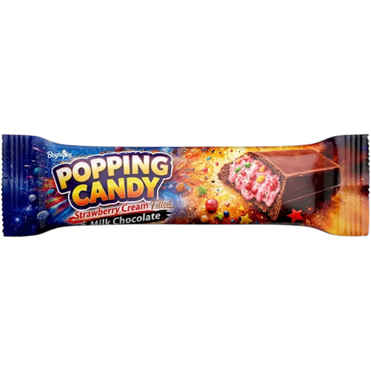 Brightsky Popping Candy Strawberry Cream Filled Milk Chocolate Bar 35 Gm