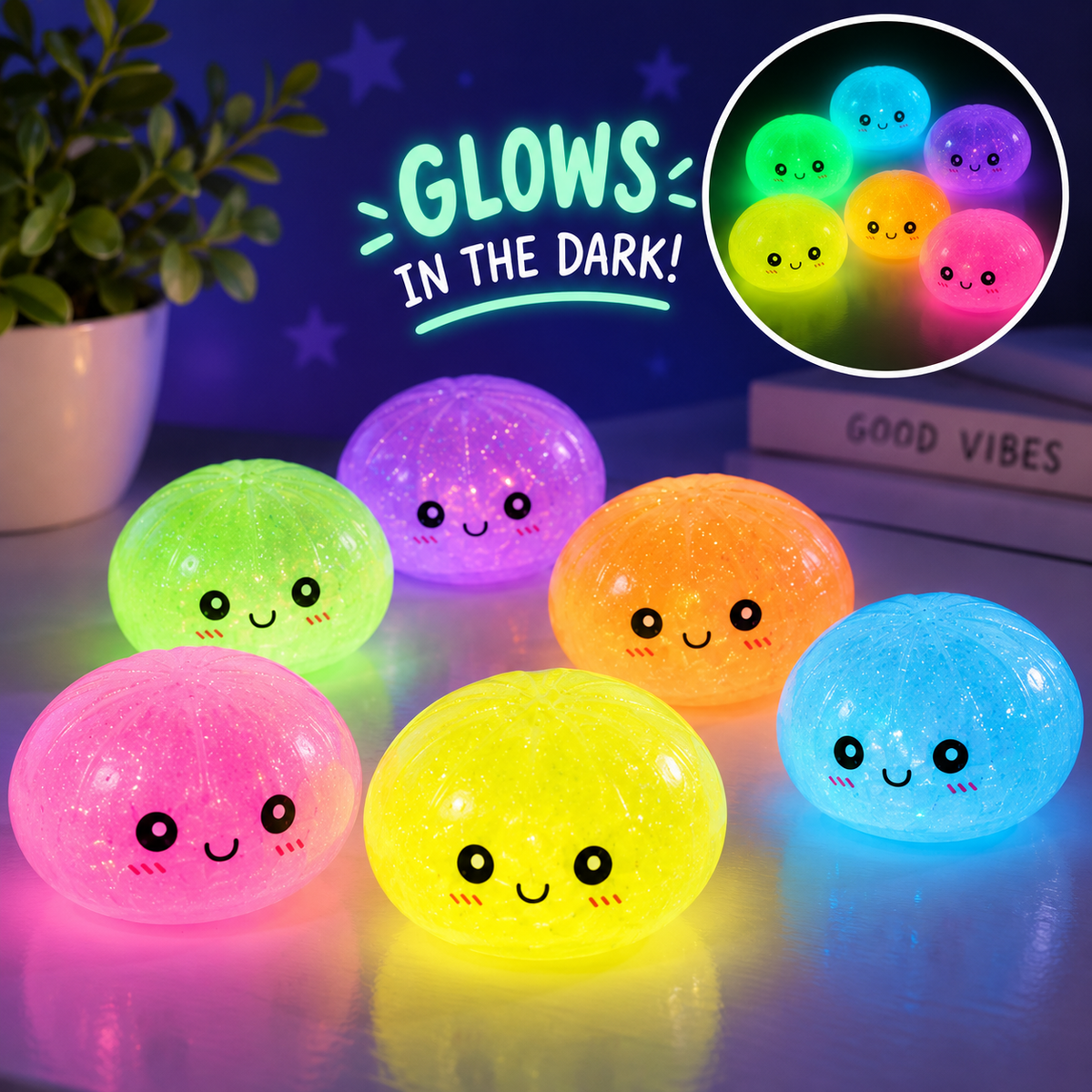 Glow-in-the-Dark Glitter Squishy dumpling – Kawaii Stress f