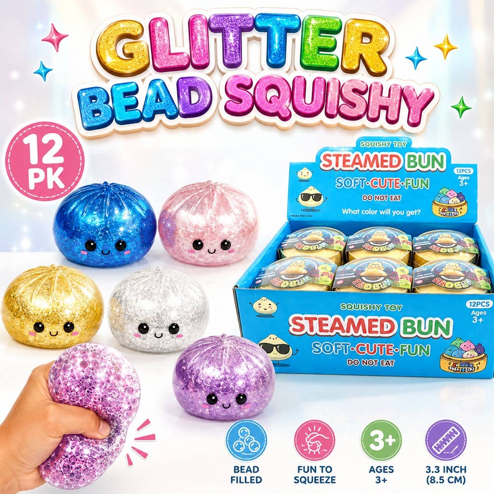12pk Sparkle Bead Bun Squishy Squeeze Toy Sensory Fidget Dumpling