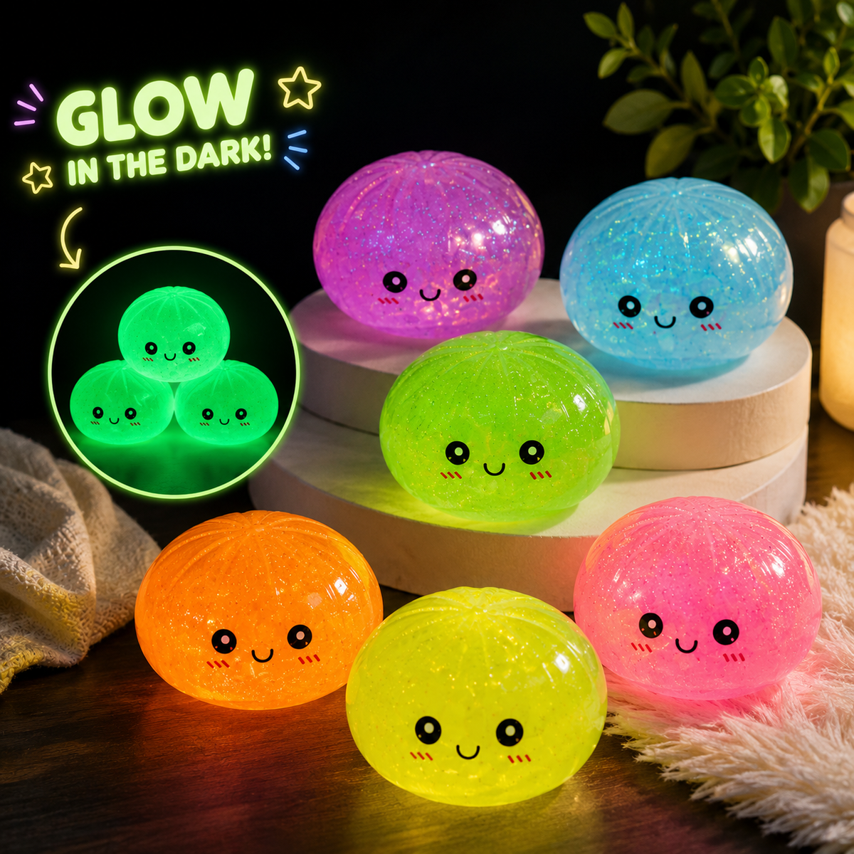 Glow-in-the-Dark Glitter Squishy dumpling – Kawaii Stress f